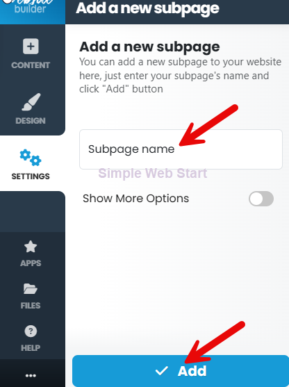 Simple Web Start add page name sitemap.