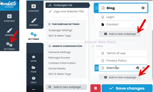 Simple Web Start settings panel.