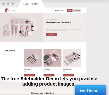 Cosmetics website example with a modern, simple layout.